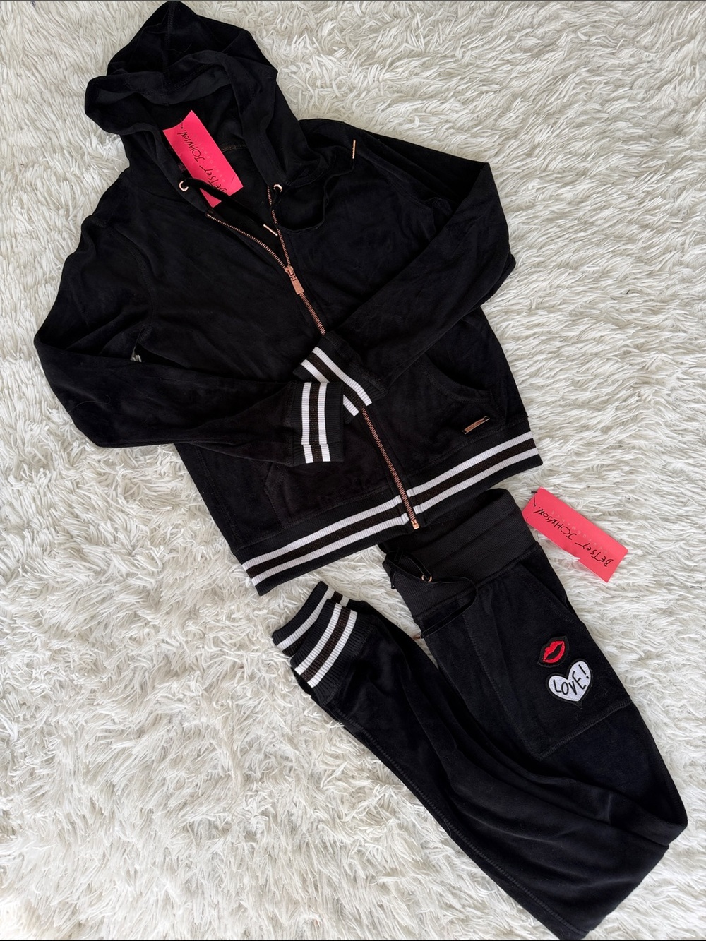 NWT Betsey Johnson Velour Black Tracksuit XS/Small